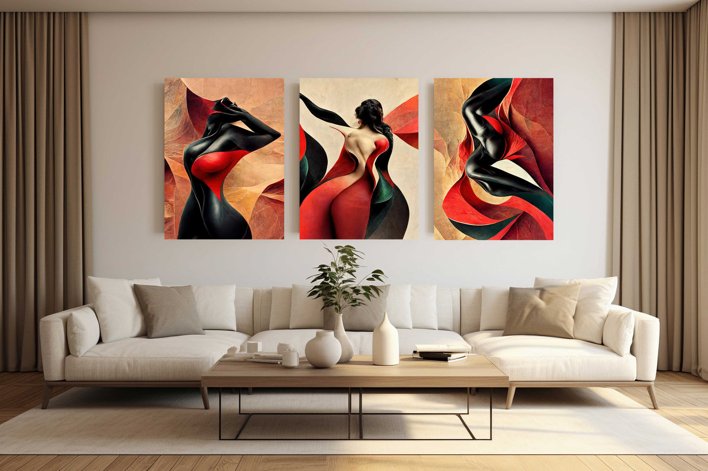 Scarlet Elegance Red Woman Silhouette Modern Acrylic Wall Art