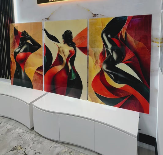 Scarlet Elegance Red Woman Silhouette Modern Acrylic Wall Art